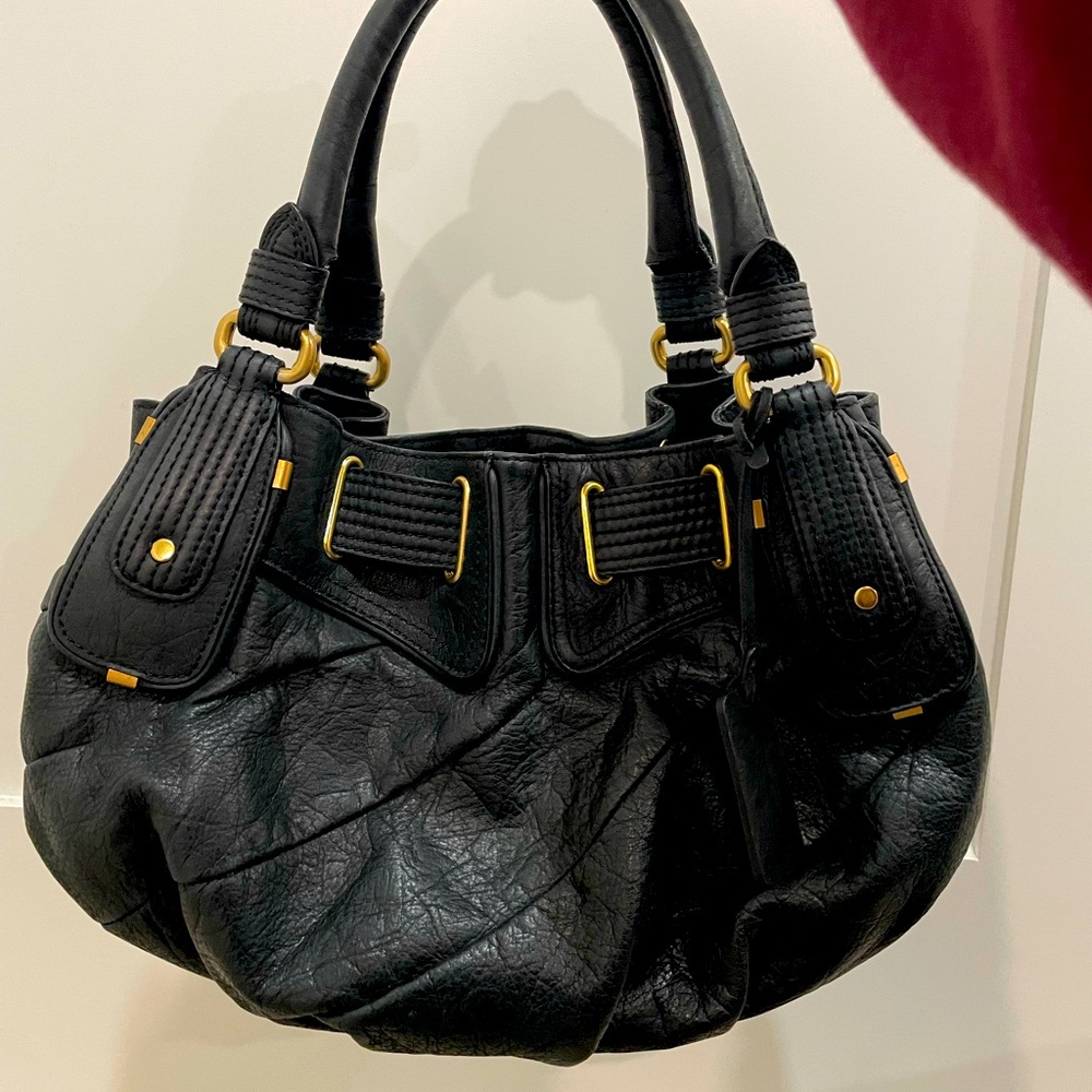 Juicy Couture medium Black leather shoulder bag with gold hardware